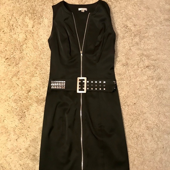 black zip front dress